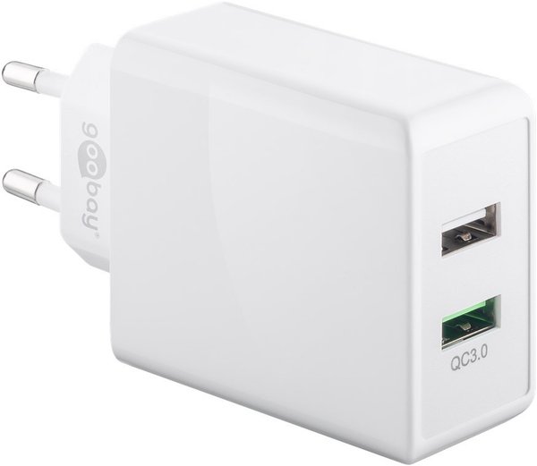 Dual USB-Schnellladegerät QC 3.0 28W weiß 1x USB-A und 1x USB A Quick Charge 3.0